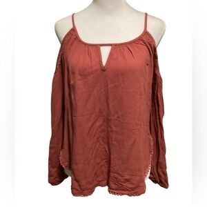 AS IS Aeropostale Small Terracotta Cold Shoulder Long Sleeve Blouse-2017